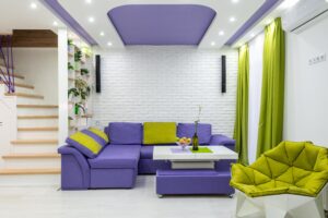 Living Room with a Purple Ceiling 